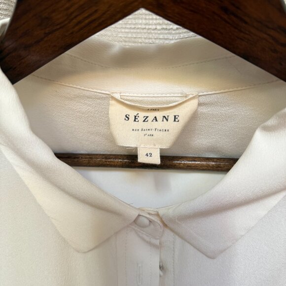 Sezane Ann Ecru 100% Silk Button Down Shirt - Size 42 (US 10) - French Parisian - Picture 4 of 4